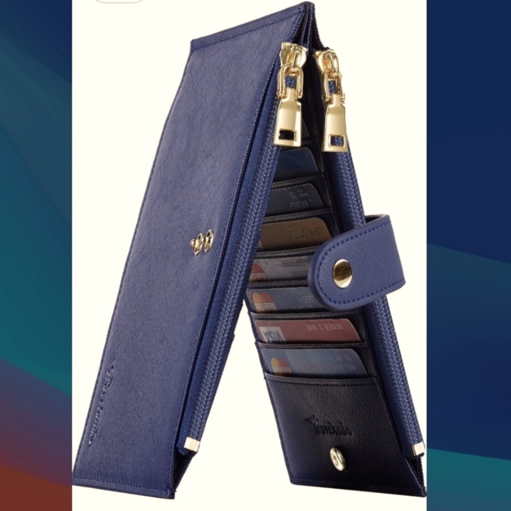 Travelambo (Navy) VeganLeather Multi Zip & Slip Pocket Expandable Travel Wallet